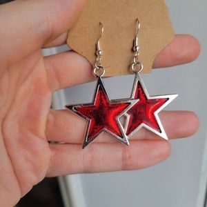 Red flakes star dangle earrings
